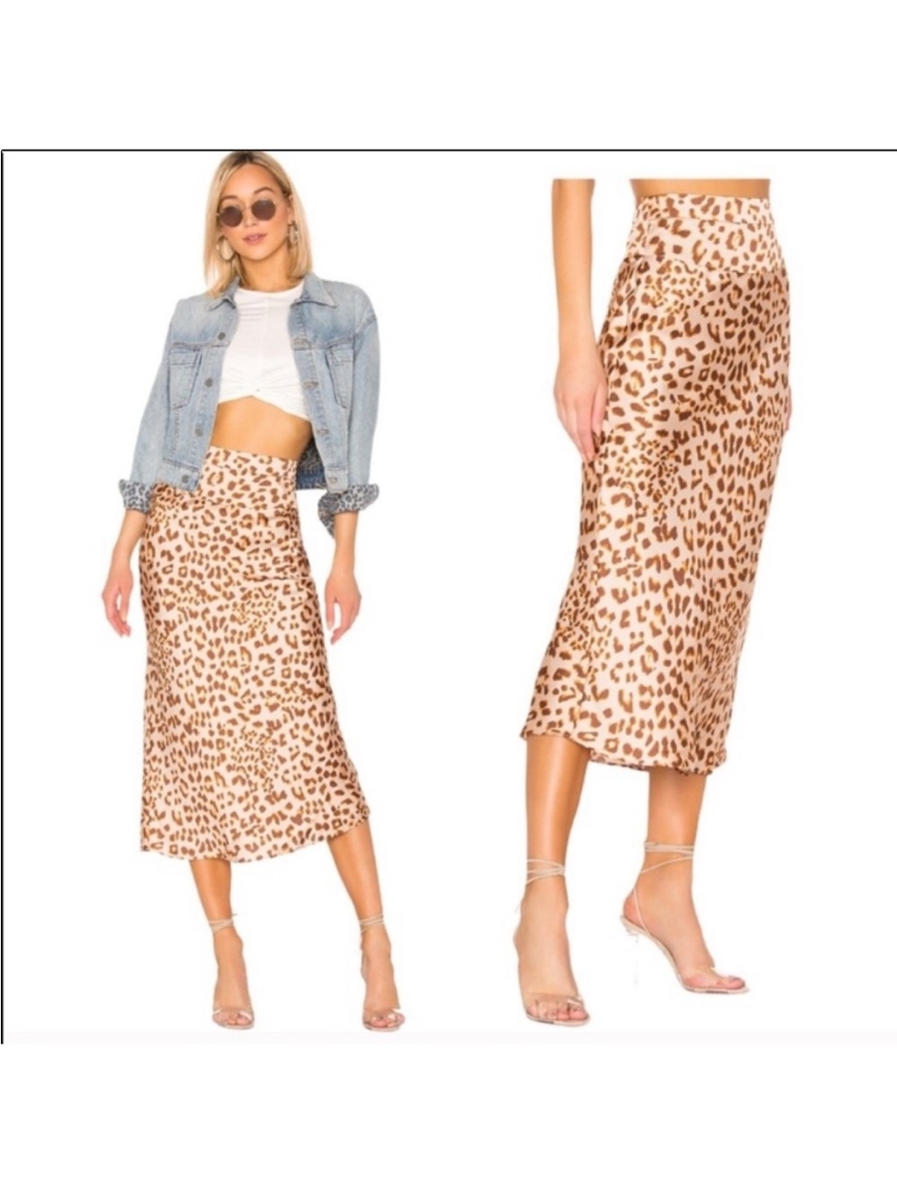 Free People Leopard Print Satin High Waist Midi Skirt - Beige/Tan